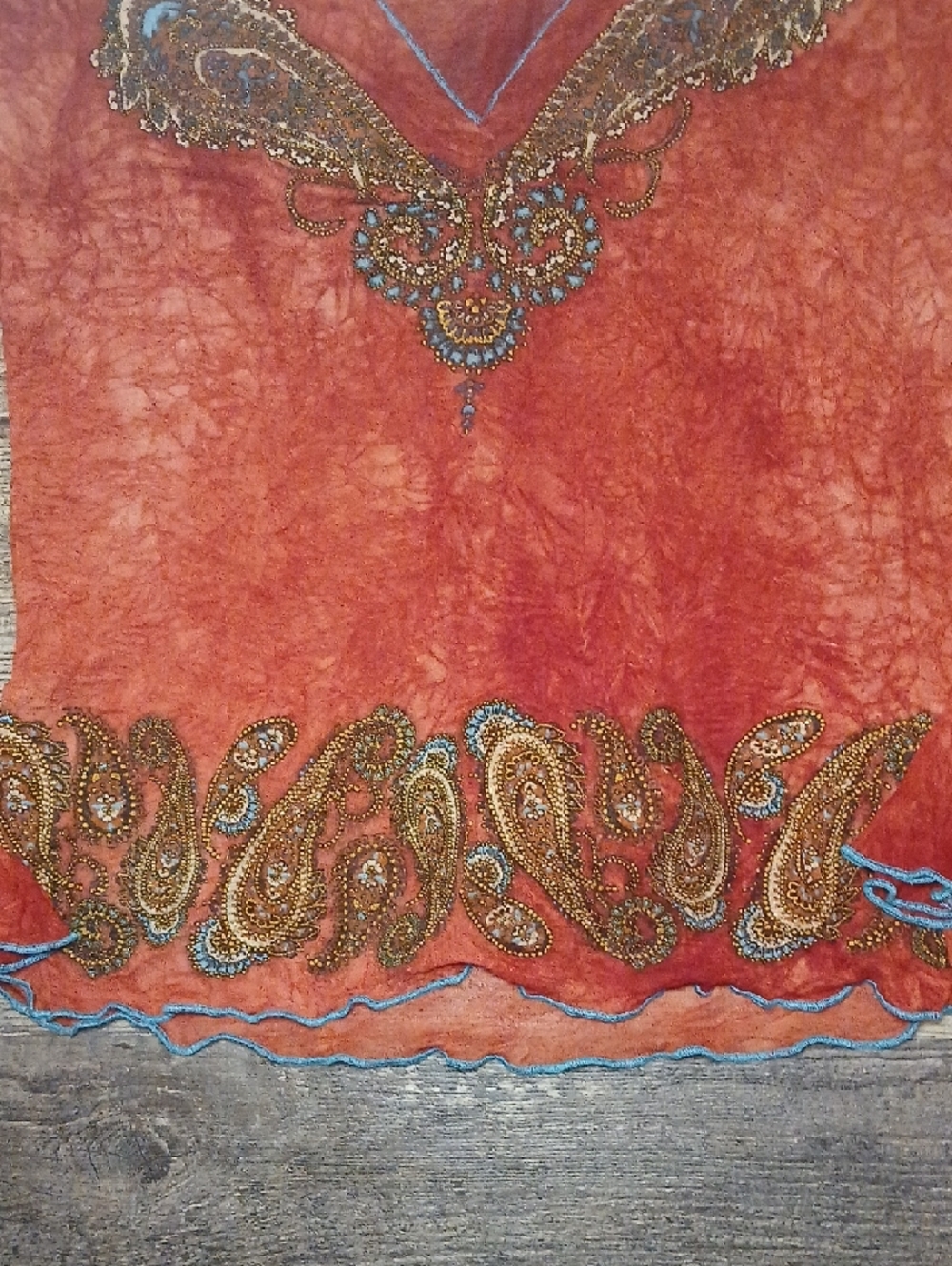 anchor blue Red Paisley Embroidered V-Neck Long Sleeve Top - Picture 3 of 5